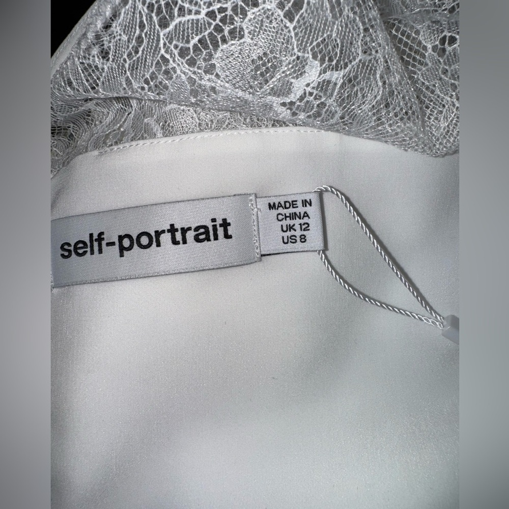 Self Portrait Chiffon Lace Sleeved ivory MIDI dress women’s size 8 - Picture 9 of 13